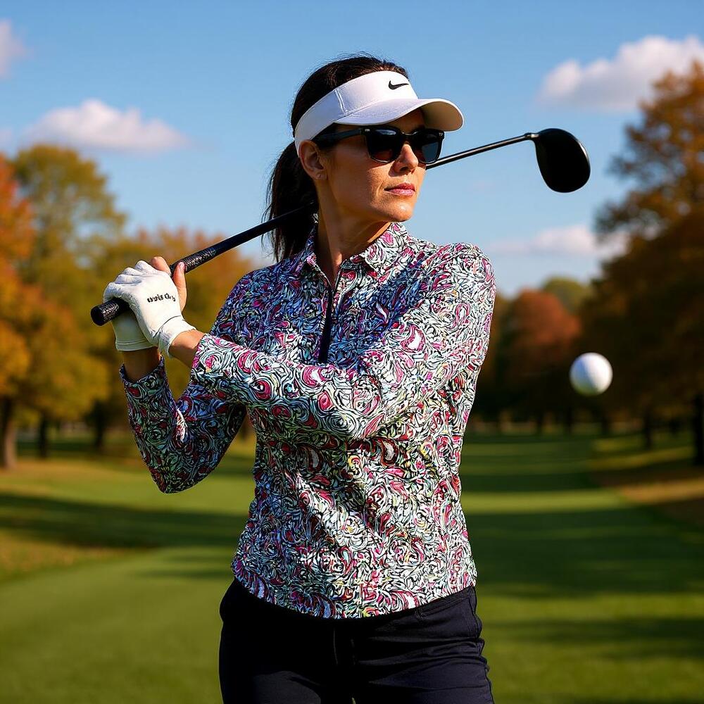 SANSOLEIL 3/4 Sleeve UV 50 Printed Golf 1/4 Zip Top Paisley Cooling Womens XS